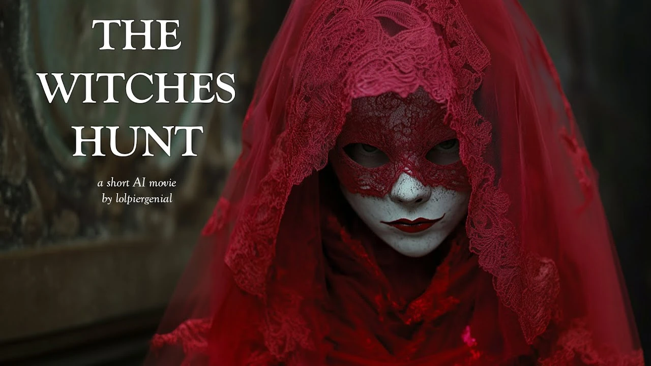 The Witches Hunt, une figure sous un voile rouge dans une forêt sombre