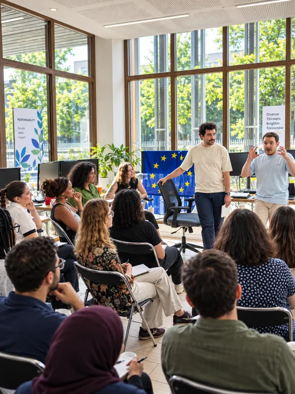 Pierre Saal échange avec un groupe lors d’une intervention à deux.